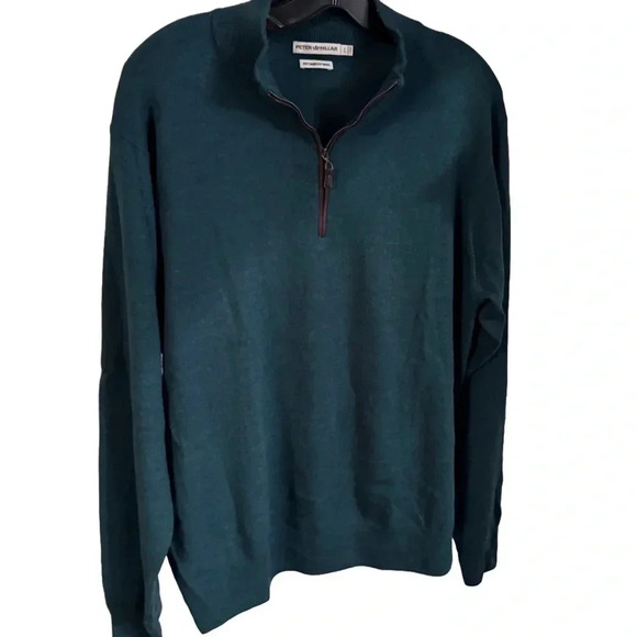 Peter Millar Men’s 1/4 Zip Italian Merino Wool Green Golf Sweater Size Large - Picture 1 of 10